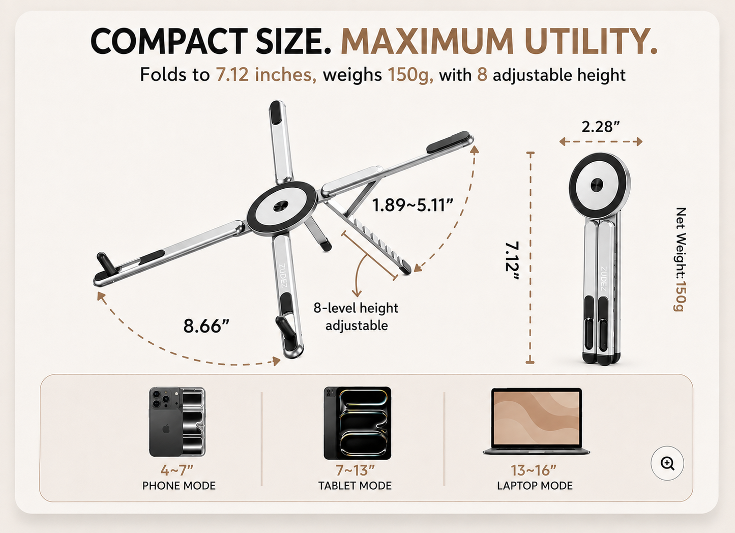 3-in-1 Magnetic Foldable Laptop Stand with Phone Holder