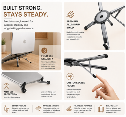 3-in-1 Magnetic Foldable Laptop Stand with Phone Holder