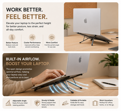 3-in-1 Magnetic Foldable Laptop Stand with Phone Holder
